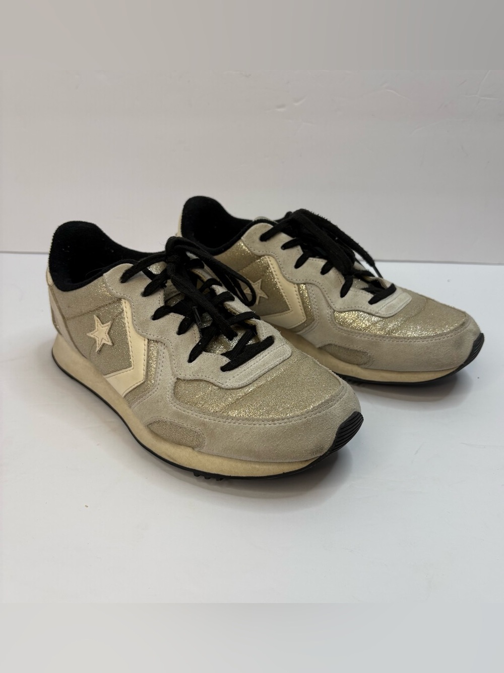 Converse Auckland Racer OX 7.5W Gold Glitter Grey Leather Sneakers 150692C